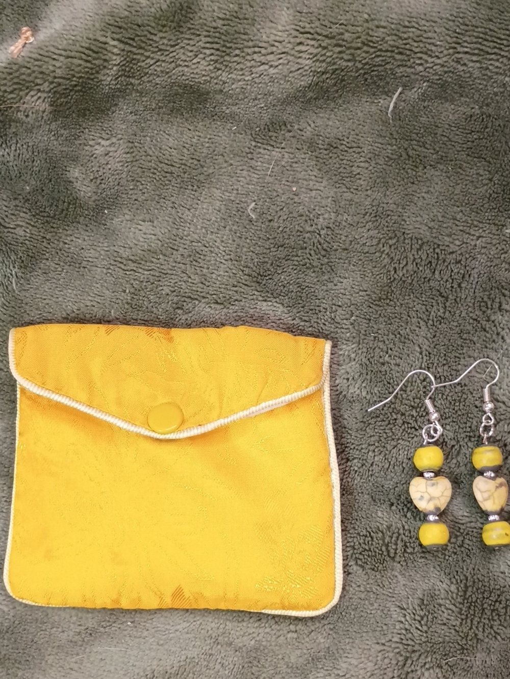 Yellow Jewelry Pouch with Matching Bead Earrings